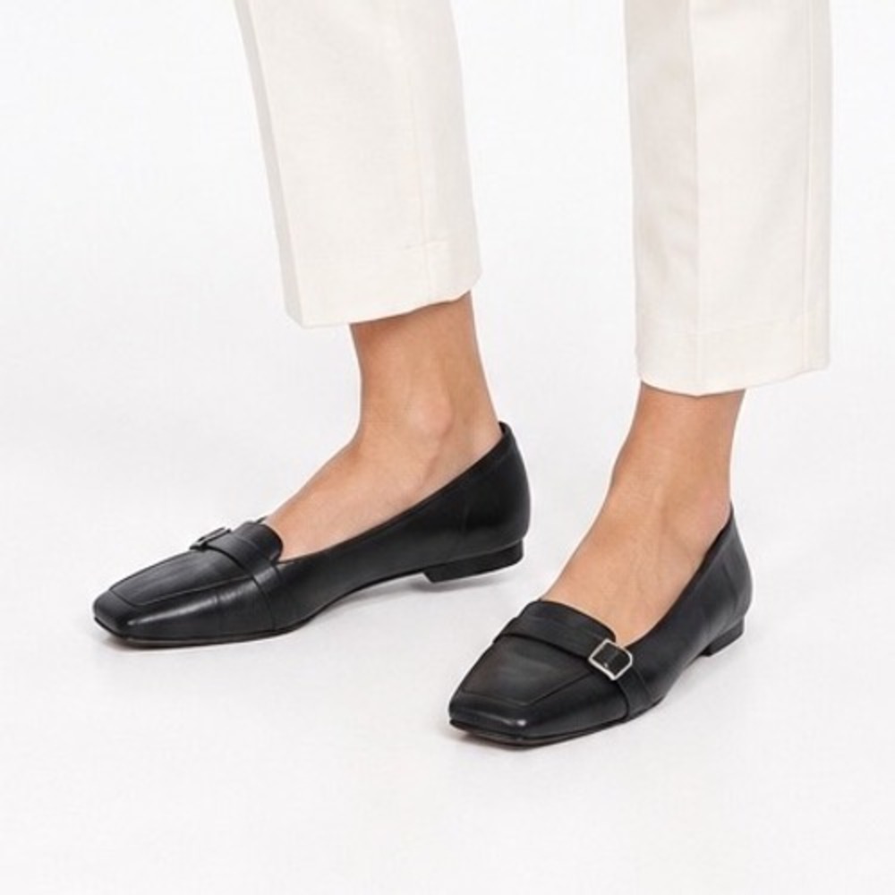 Naturalizer Vintage Black Leather Buckle Strap Slip On Loafers Women's Size 7